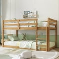 thumbnail image 1 of Bunk Bed Twin Over Twin, Low Twin Size Floor Bunk Beds with Ladder, Solid Wood Junior Bunk Bed for Bedroom, No Box Spring Needed-Natural, 1 of 9
