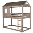 thumbnail image 1 of Bunk Bed Twin Over Twin, Wood Loft Bed with Roof, Window, Guardrail, Ladder, No Box Spring Needed, 1 of 8