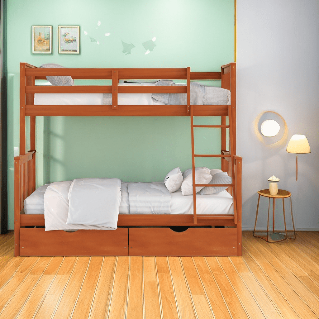 Bunk Bed Twin-Over-Full Bunk Bed with Ladders and Two Storage Drawers ...