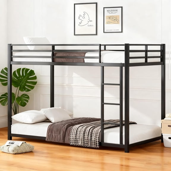 Bunk Bed Twin Over Twin with Ladders and Guardrail,Heavy Duty Metal Bunk Bed Sturdy with Slats,400 lbs Capacity,No Spring Box Required,Black