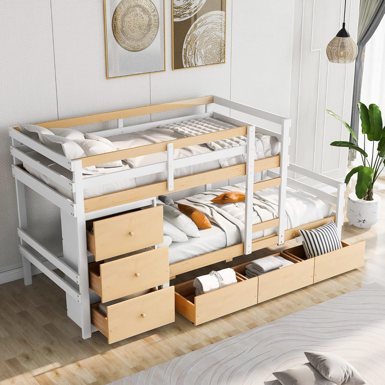 Bunk Bed Twin Over Twin with 6 Storage Drawers, Solid Wood Bunk Beds ...