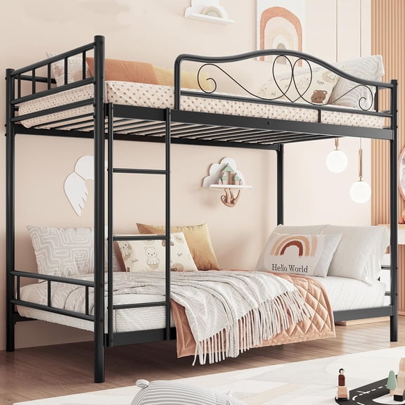 Bunk Bed Twin Over Twin, Heavy Duty Metal Bunk Bed with Safety Guardrail & Ladder, 400 LBS Weight Capacity, Space-Saving Design, Noise Free, No Box Spring Needed, Easy Assemble
