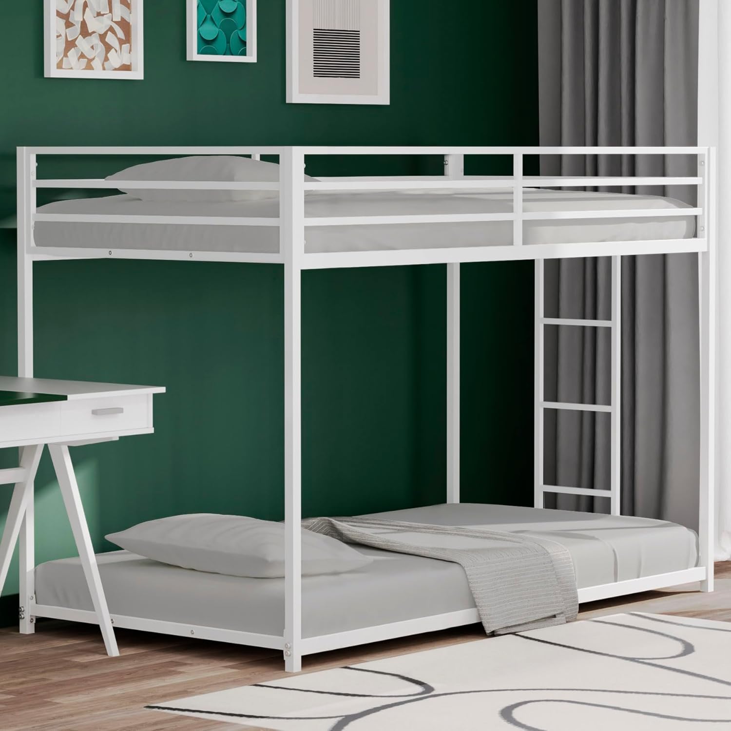 Bunk Bed Twin Over Twin with Ladder and Safety Guard Rails, Low Floor ...