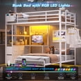 thumbnail image 1 of Bunk Bed Twin XL Over Twin Size with Desk L-Shaped Metal Bunk Bed with Led Lights & Charging Station, Twin Loft Bed Frame with 5 Storage Drawers & Safety Guardrail & Ladder, White, 1 of 9