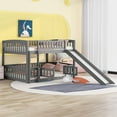 Bunk Bed With Slide,Full Over Full Low Bunk Bed With Fence And Ladder