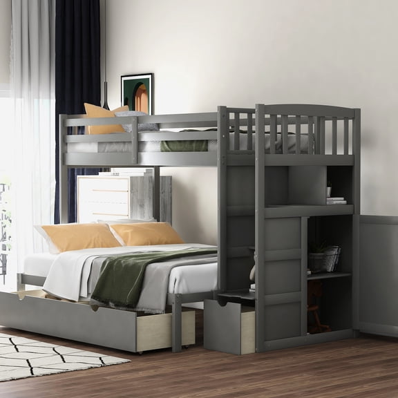 Bunk Bed With Twin Upper And Adjustable Bottom - Gray Sleeping Area