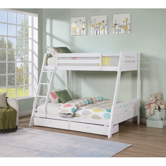 Bunk Bed in Transitional Style - Solid Wood, Reversible Angled Ladder|White