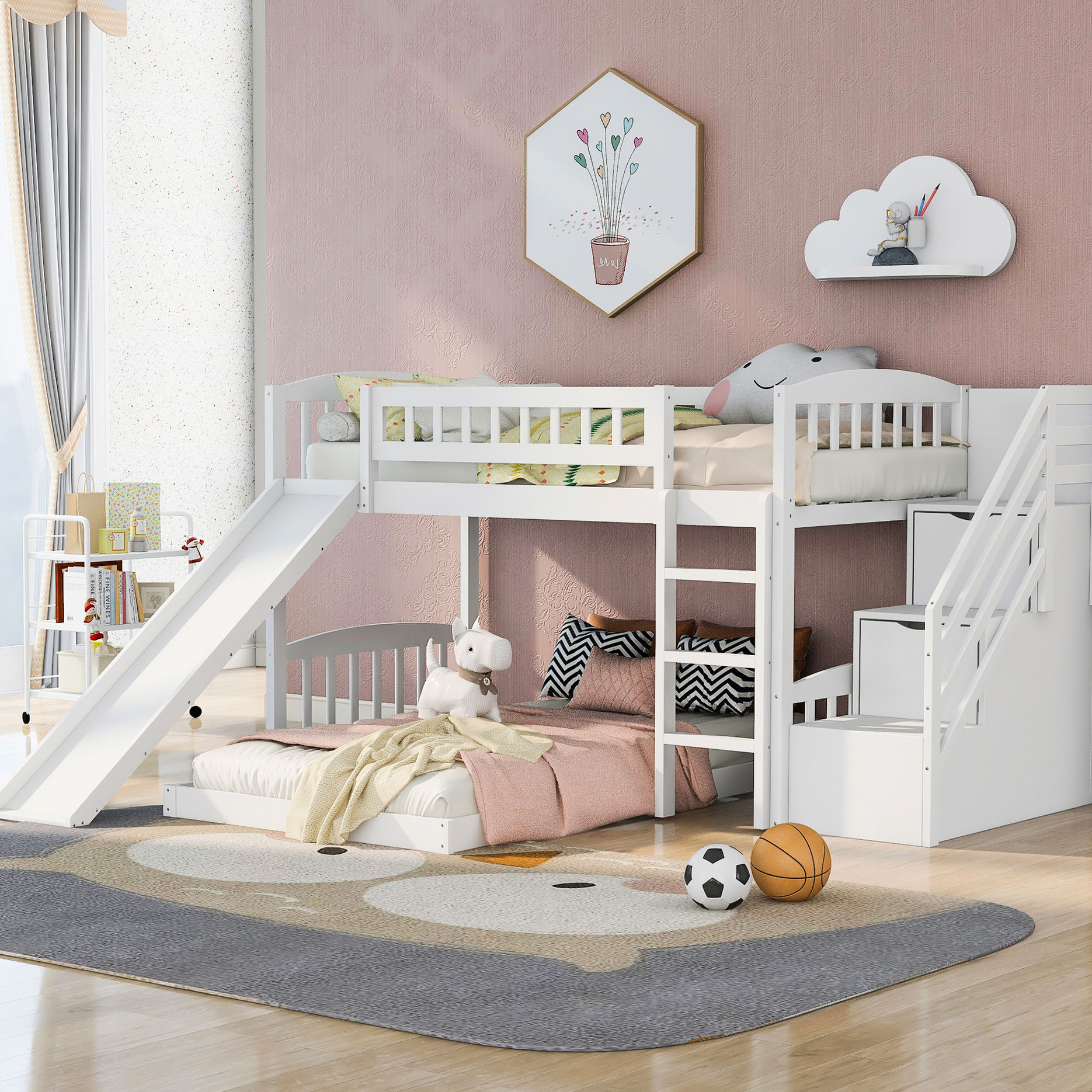 Bunk Bed with Convertible Ladder and Slide / Adapt to Different Layouts ...