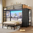 thumbnail image 1 of Twin Over Twin Bunk Bed with Hall Tree, LED Gaming Bed with Storage & L-Shaped Desk underneath, Black Bed for Teens and Adults Small Bedroom Furniture, 1 of 9