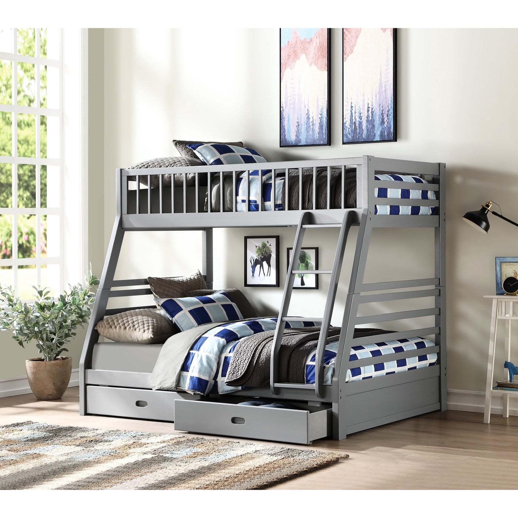 Bunk Bed with Roll-out Drawers and Slatted Guardrail / Convenient and