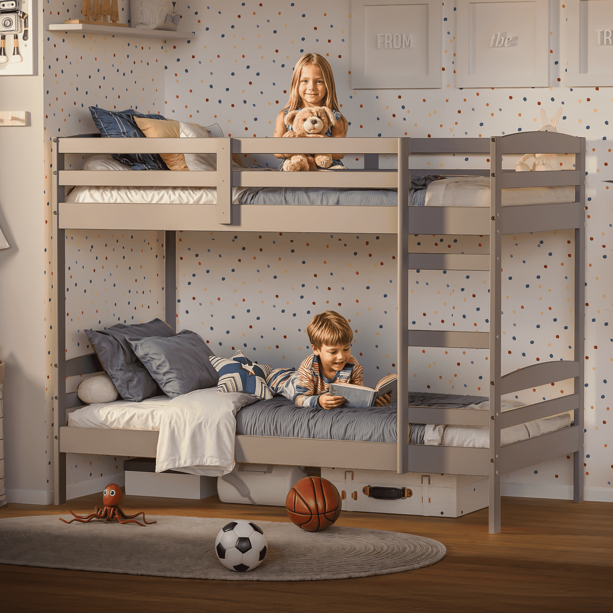 Bunk Bed with Solid Wood Classic Grey by From the Tree Furniture