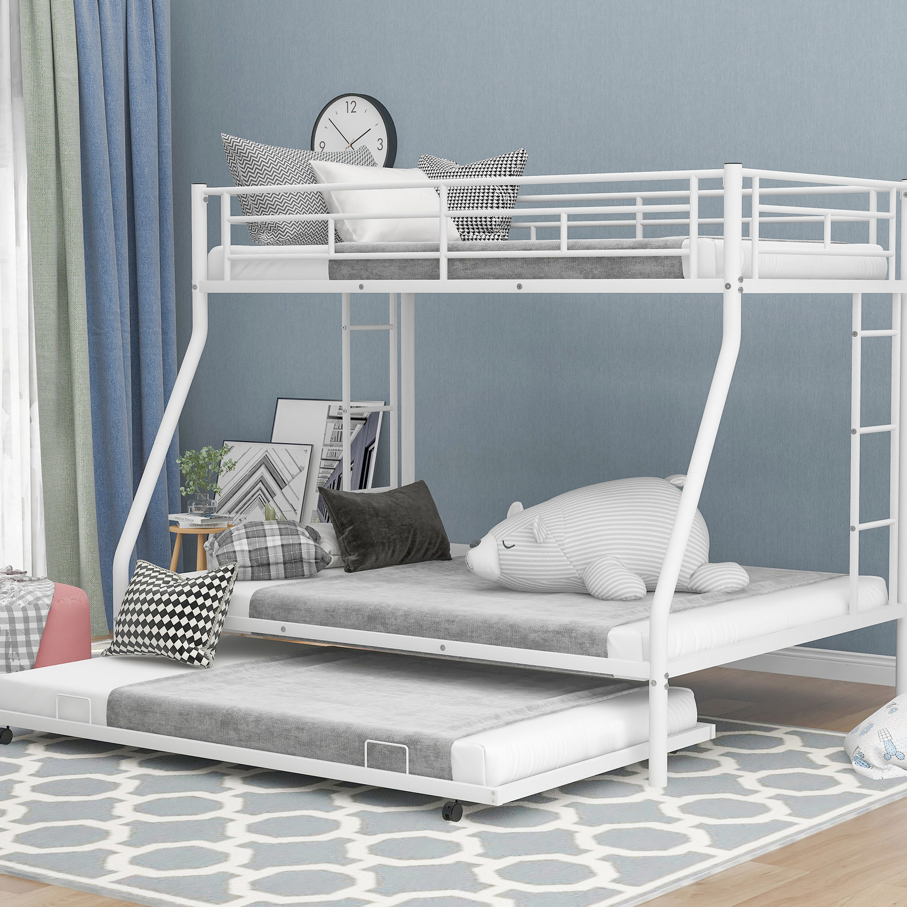 Daily Bunks Bunk Bed with Steel Frame / Two-Side Ladders, Lockable Trundle Wheels ...
