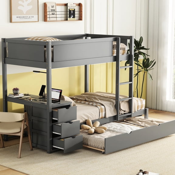 Bunk Bed with USB Charging and Trundle | Support Laptop Use, Provide More Sleeping Space