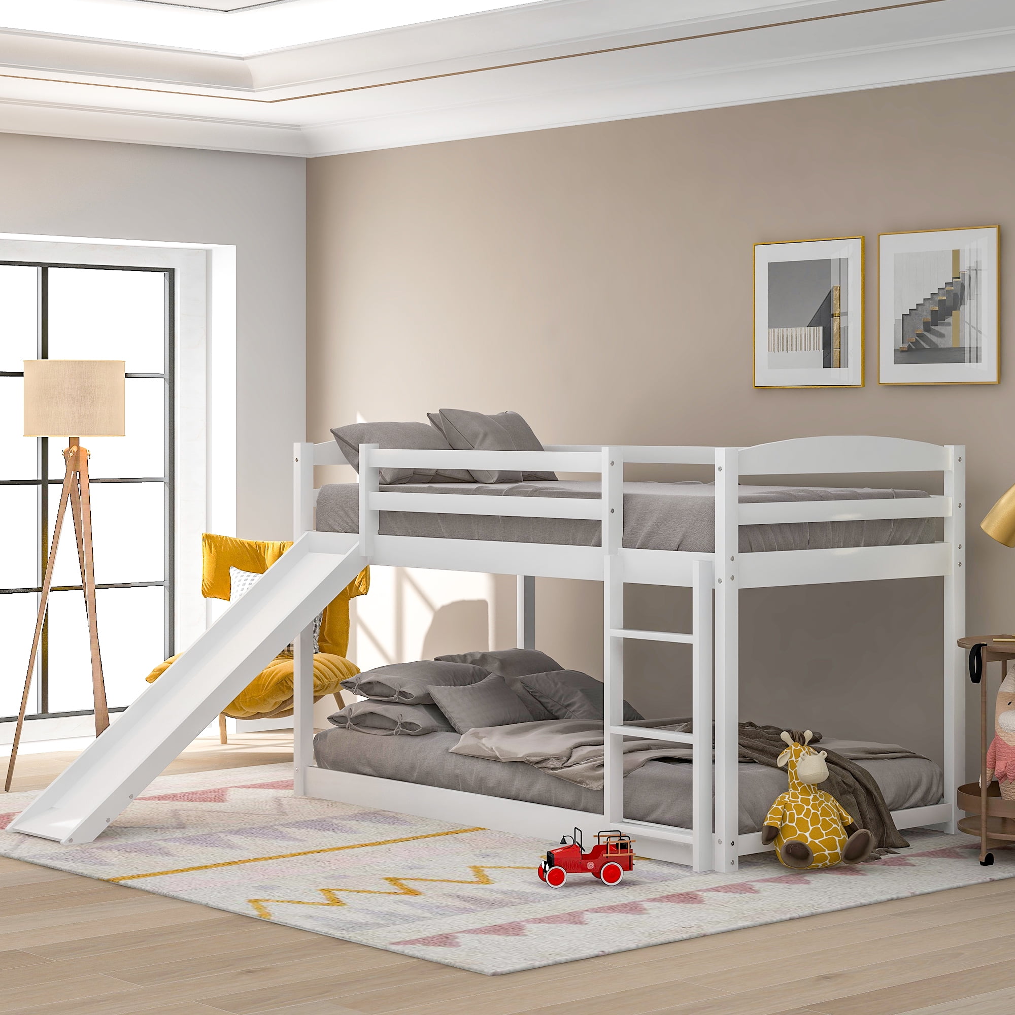 Bunk Beds for Kids Twin Over Twin Floor Bunk Bed with Convertible