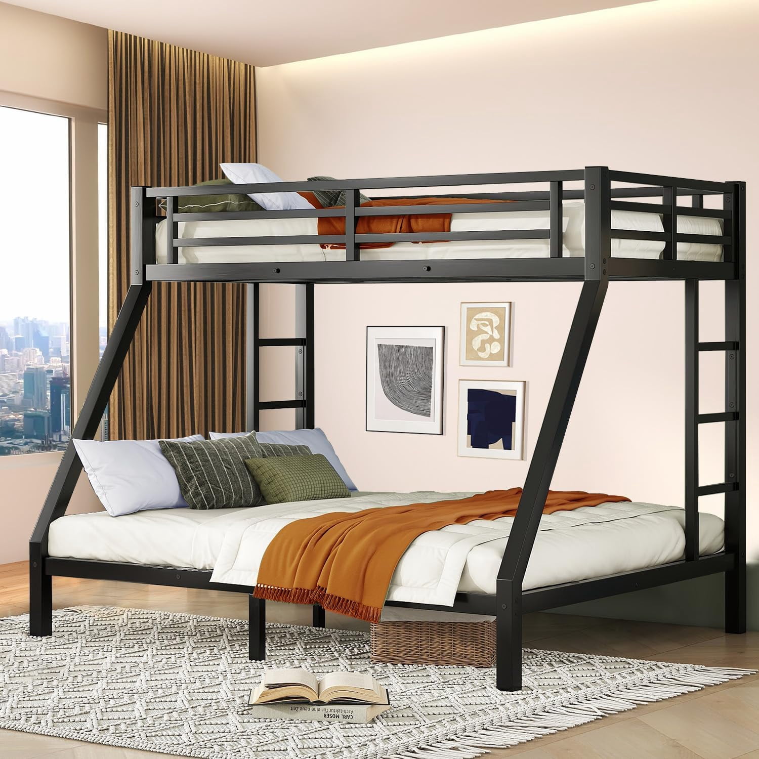 Bunk Beds Twin XL Over Queen, Heavy Duty Bunk Beds with Bottom Space ...