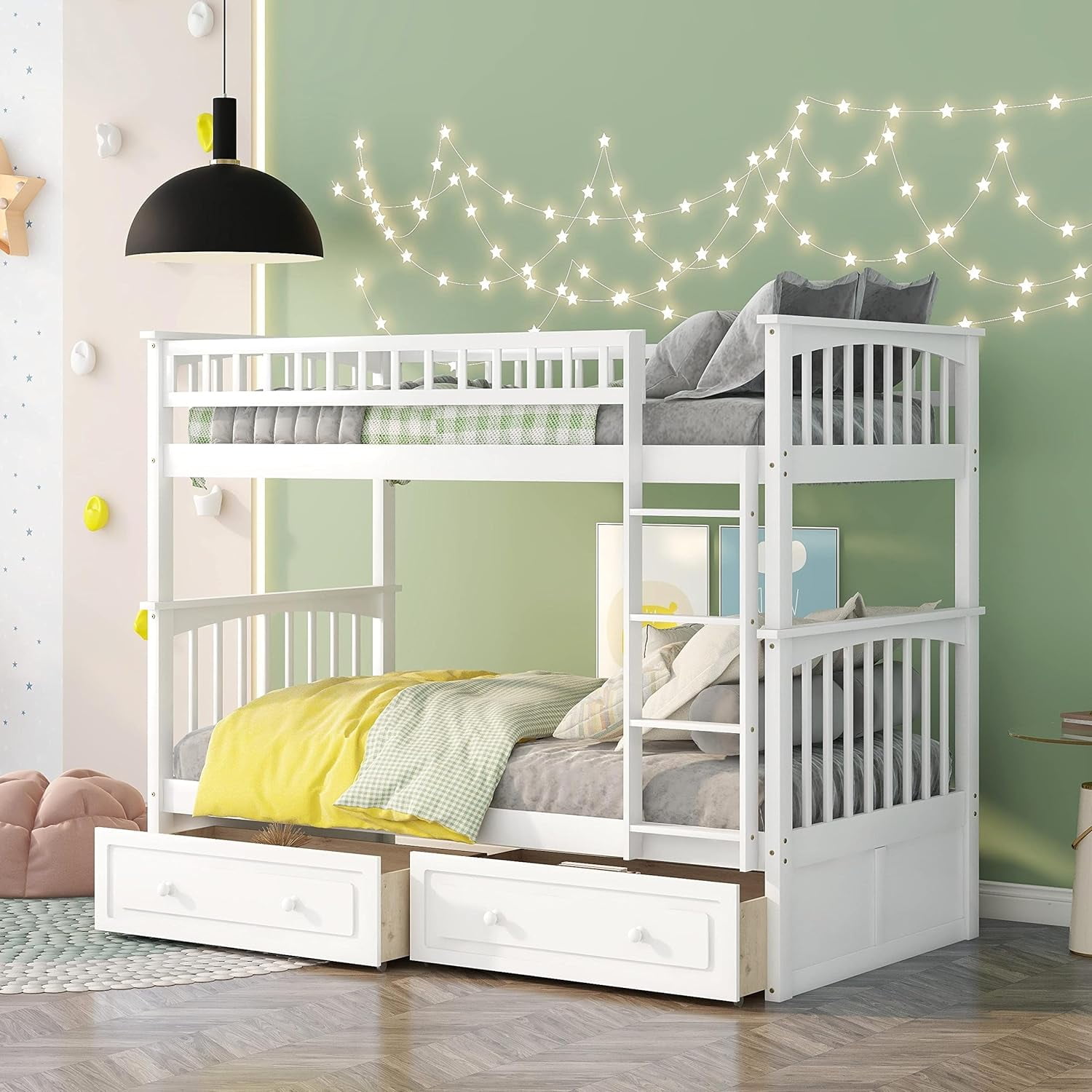 Bunk Beds With 2 Drawers, Solid Wood Convertible Two Size Daybeds, Over Teens Bedroom Bed, Frame