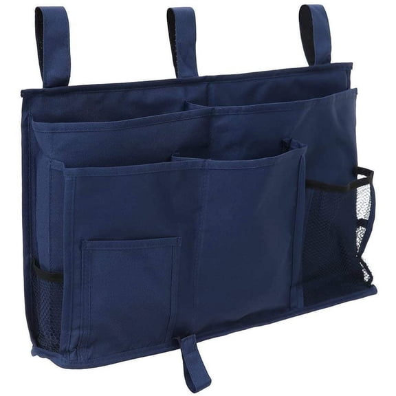 Bunk Bedside Caddy - Hanging Storage Organizer for Books, Phones, Tablets, Accessory and TV Remote - Best for Headboards, Bed Rails, Dorm Rooms, Bunk Beds, Apartments, Bathrooms & Travel (Blue)