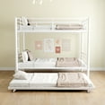 thumbnail image 1 of Bunkbed with Roll Out Trundle Bed Frame, Metal Bunk Bed with Trundle, Trundle Twin Bunk Bed with Ladders and Guardrails for Guest Room, Space Saving Bedroom Furniture, 1 of 9