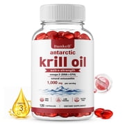 Bunkell Antarctic Krill Oil Supplement 1000mg Per Serving, Omega 3 EPA DHA with Natural Astaxanthin and Phospholipids, Gluten Free, 120 Softgels