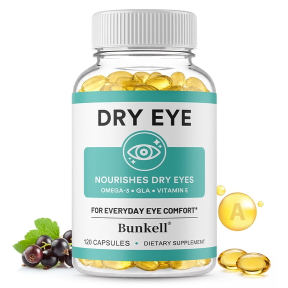 Bunkell Dry Eye Supplement with Omega-3, GLA & Vitamin E,120 Capsules,60 Day Supply