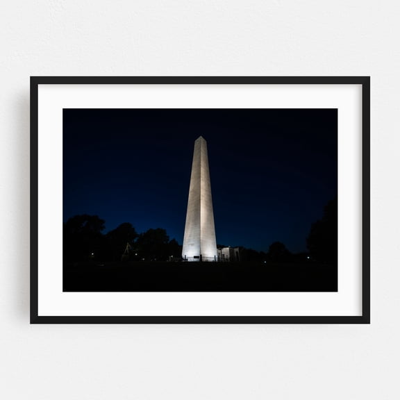 The Bunker Hill Monument - Boston Massachusetts Photography Architecture Night Sky Cityscape Scenic Travel Poster Black Framed Wall Art Print 5 x 7 inches