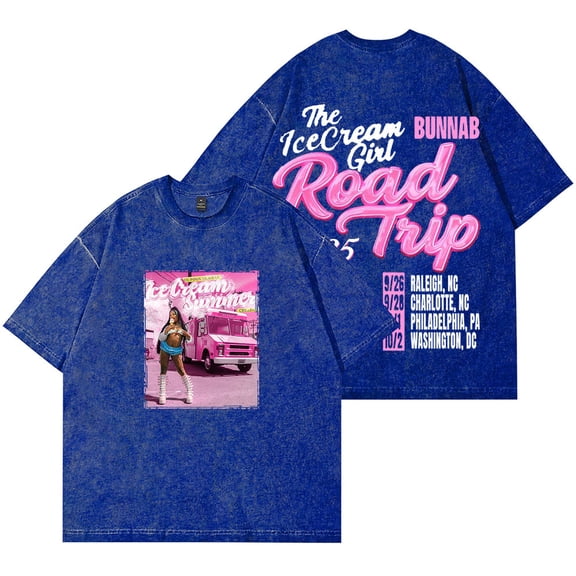 BunnaB The Ice Cream Girl Road Trip Wash T-Shirts Women Men HipHop Cotton Short Sleeve Tee