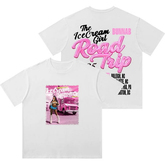 BunnaB The Ice Cream Girl Road Trip Wash T-Shirts Women Men HipHop Cotton Short Sleeve Tee
