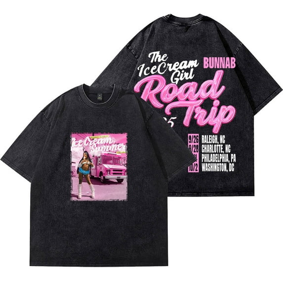 BunnaB The Ice Cream Girl Road Trip Wash T-Shirts Women Men HipHop Cotton Short Sleeve Tee