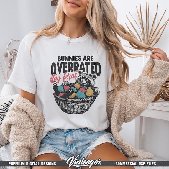Bunnies Are Overrated Stay Feral Raccoon Easter Basket Eggs Vintage ...