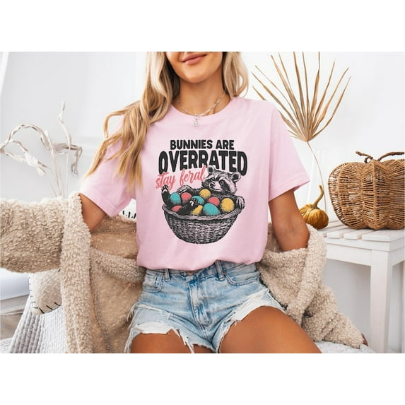 Bunnies Are Overrated Stay Feral Shirt, Funny Easter Raccoon T-Shirt Graphic, Feral Easter Shirt, Women shirt