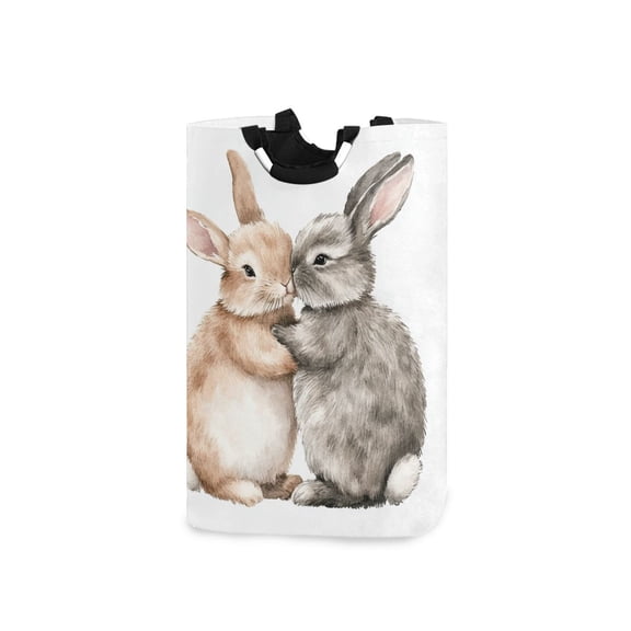 Bunnies Hug Together Valentine Laundry Basket with Handles Foldable Laundry Hamper Freestanding Washing Bin 50L