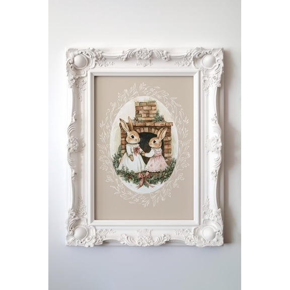 Bunnies Nursery Poster: Vintage Fireplace Art, Unframed Poster Size 16x24