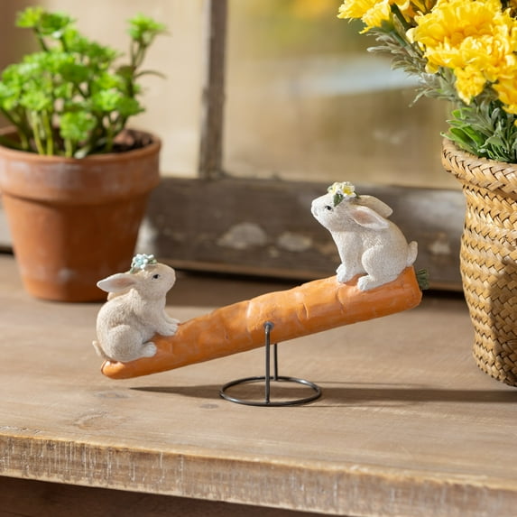 Bunnies on Carrot Seesaw Resin Table Décor, 8"L