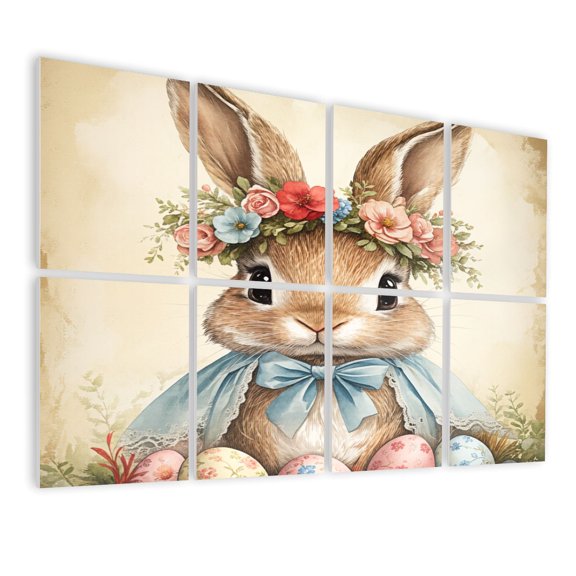 Bunny 8 Pack Art Acoustic Panels Sound Absorbing Bunny Floral Crown Blue Bow Decorative Soundproof Wall Panels Self Adhesive for Nursery Game Room Girls Bedroom 48"x32"