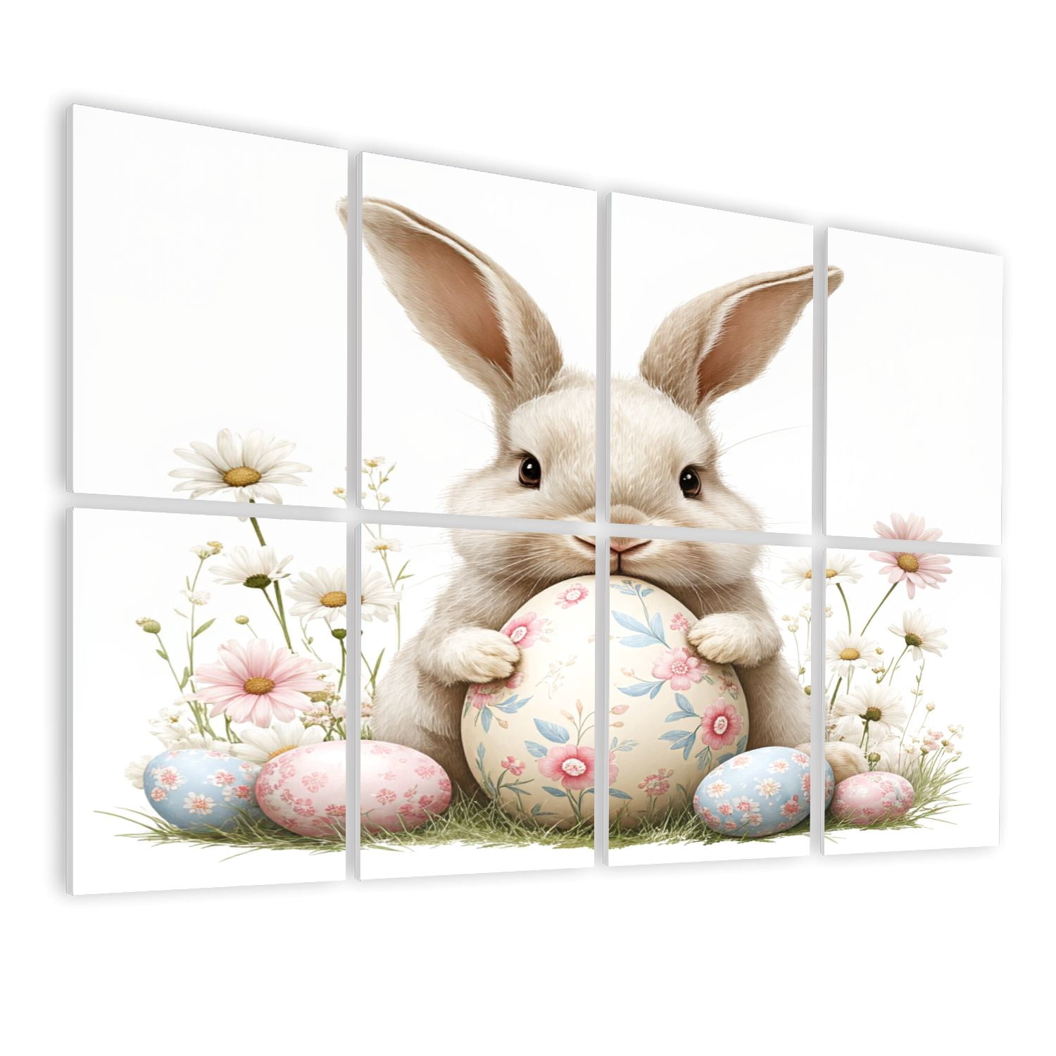 Bunny 8 Pack Art Acoustic Panels Sound Absorbing Rabbit Floral Easter Egg Decorative Soundproof Wall Panels Self Adhesive for Nursery Game Room Girls Bedroom 48"x32"