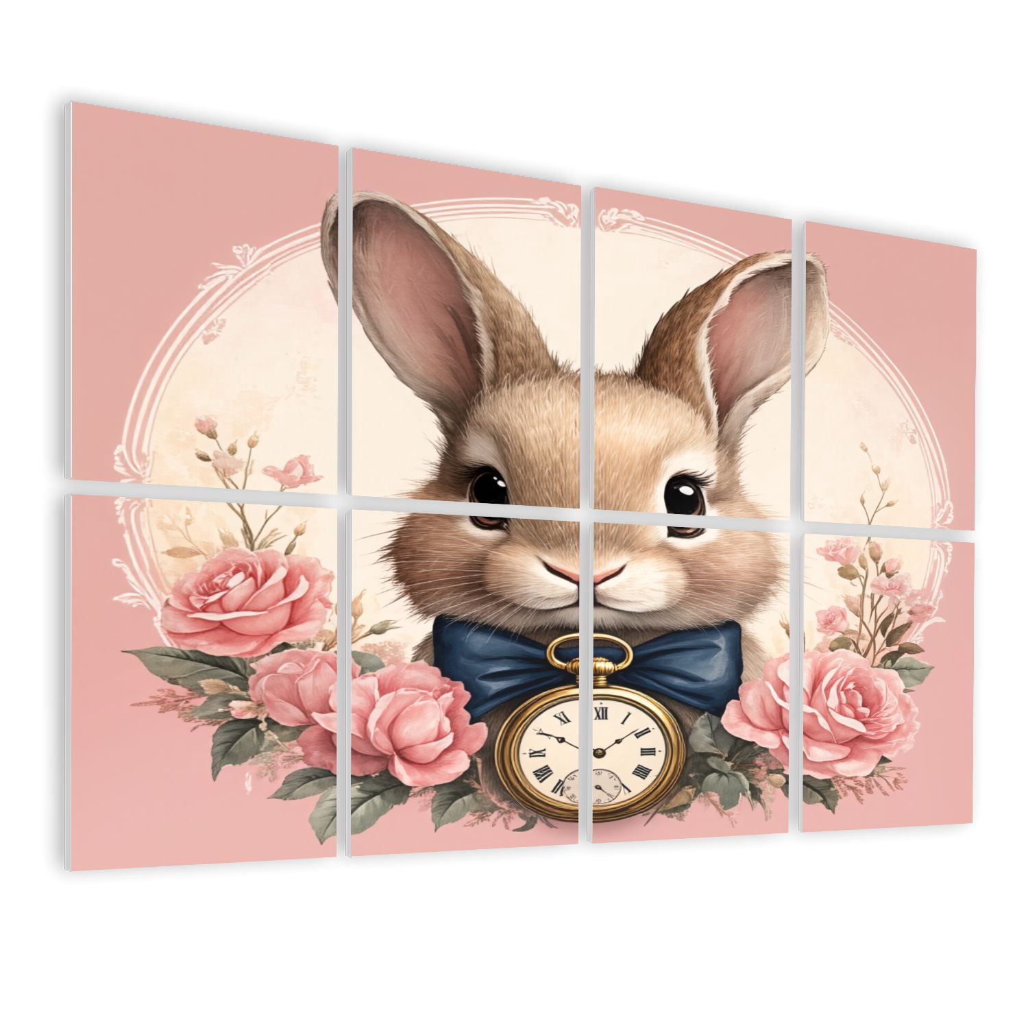 Bunny 8 Pack Art Acoustic Panels Sound Absorbing Rabbit Pocket Watch Decorative Soundproof Wall Panels Self Adhesive for Nursery Game Room Girls Bedroom 48"x32"