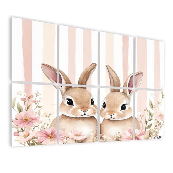 Bunny 8 Pack Art Acoustic Panels Sound Absorbing Rabbits Pink Flowers Pastel Decorative Soundproof Wall Panels Self Adhesive for Nursery Game Room Girls Bedroom 48"x32"