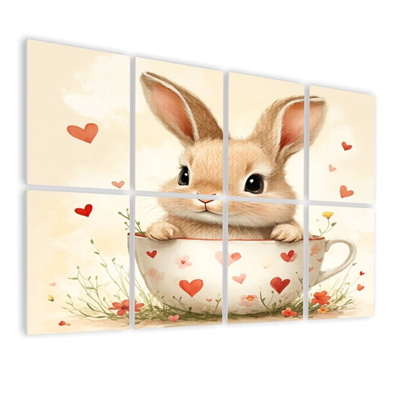 Bunny 8 Pack Art Acoustic Panels Sound Absorbing whimsical Cute Bunny Teacup Decorative Soundproof Wall Panels Self Adhesive for Nursery Game Room Girls Bedroom 48"x32"