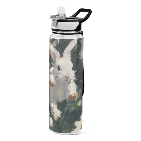 Bunny Among Daisies 1000ml Tritan Sport Bottle Straw LeakProof Food-Grade Portable Wide Handle