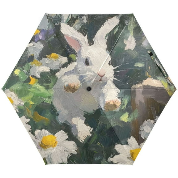 Bunny Among Daisies Umbrellas for Sun Auto Open Close UV50+ Waterproof 5-Fold Compact Fiberglass Frame