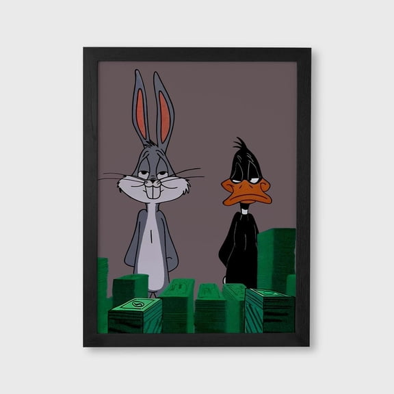 Bunny And Duck Money Digital Art Cartoon Money Playful Retro Hustle Poster Unframed Paper Print