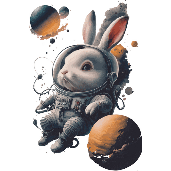 Bunny Astronaut Art Moon Universe Planet Science Galaxy Outer Space Solar System Moon Wall Art Sticker Designs Vinyl Stickers For Home House Walls Rooms Windows Bedroom Decoration Size (8x12 inch)
