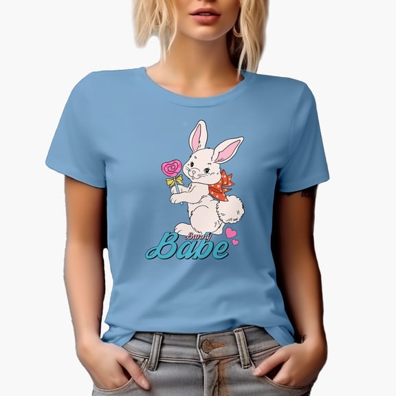 Bunny Babe, Easter Sunday or Day with Cute Rabbit Art, Favor, Souvenir or Merch Gift, Baby Blue T-Shirt, XL