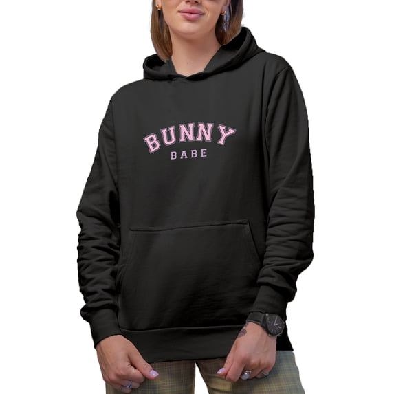 Bunny Babe, Girly Easter Day Merch Gift, Black Hooded Sweatshirt or Hoodie, 3XL
