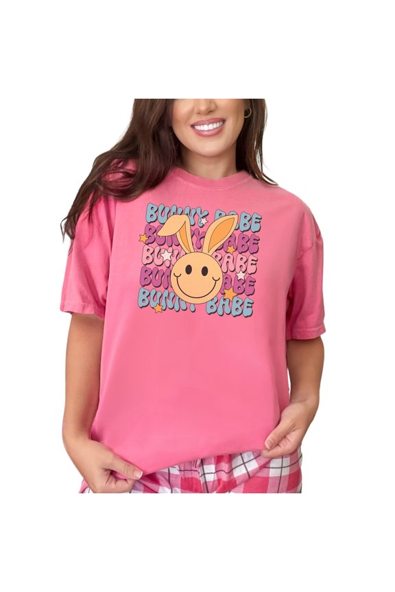 Bunny Babe, Retro Easter Sunday Rabbit Art Favor, Souvenir or, Crunchberry Comfort Colors T-Shirt, XL