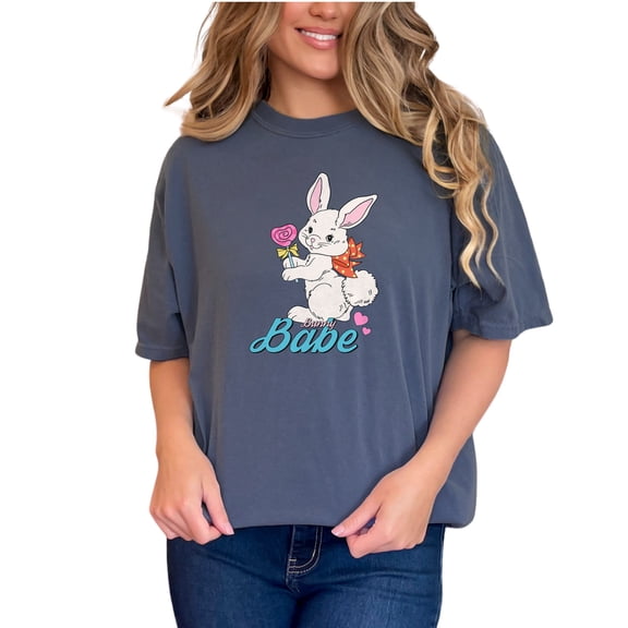 Bunny Babe, Spring or Easter Day, Denim Comfort Colors T-Shirt, XL