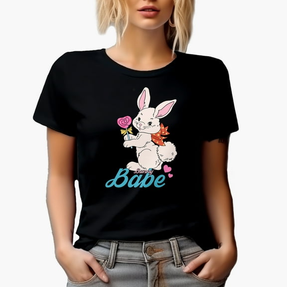 Bunny Babe, Spring or Easter Day Gift, Black T-Shirt, Small