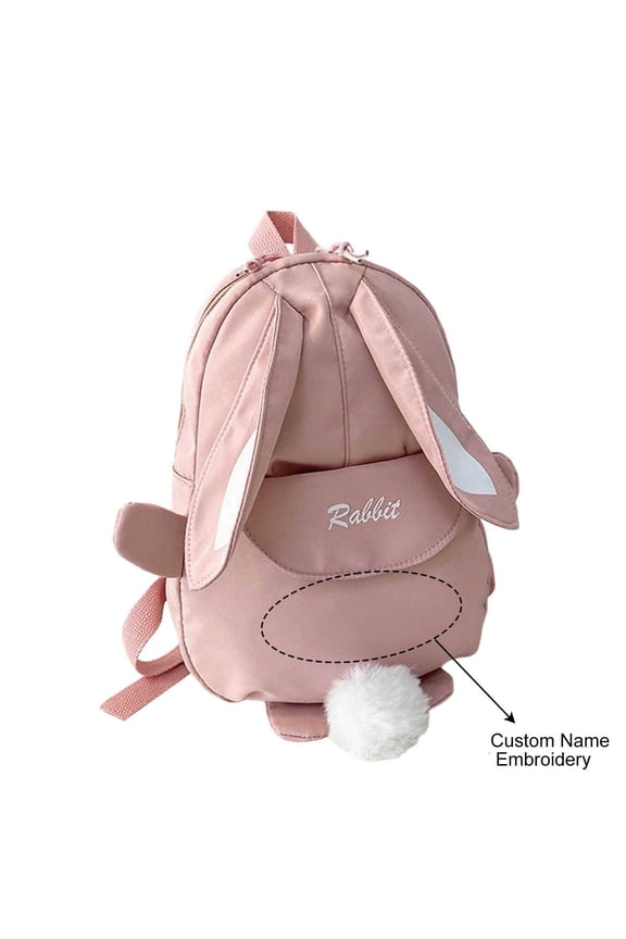 Bunny Backpack with Fluffy Pom Pom Tail Rabbit Ear Daypack Cute Cutecore Small Nylon Bag for Women
