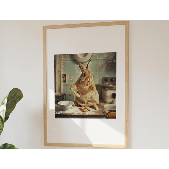 Bunny Baker Print Whimsical Animal Nursery Decor, Unframed Paper Poster 8x10in