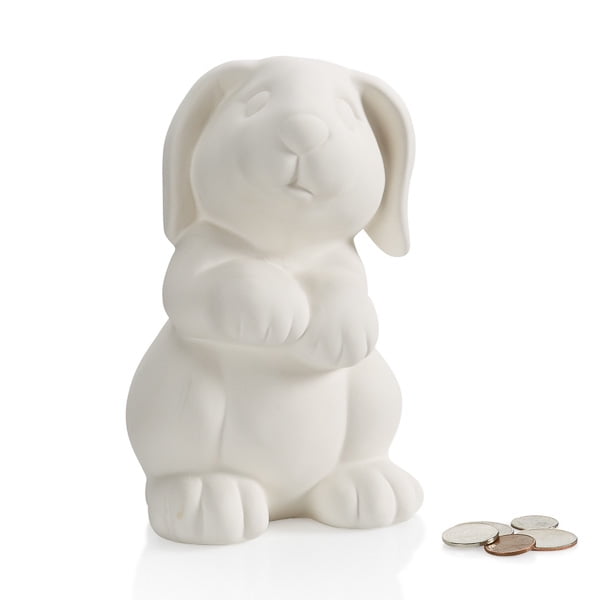 Bunny Bank 6.75"H x 4" W Paint Your Own Pottery Ceramic Bisque, Ready To Paint, Craft Kit